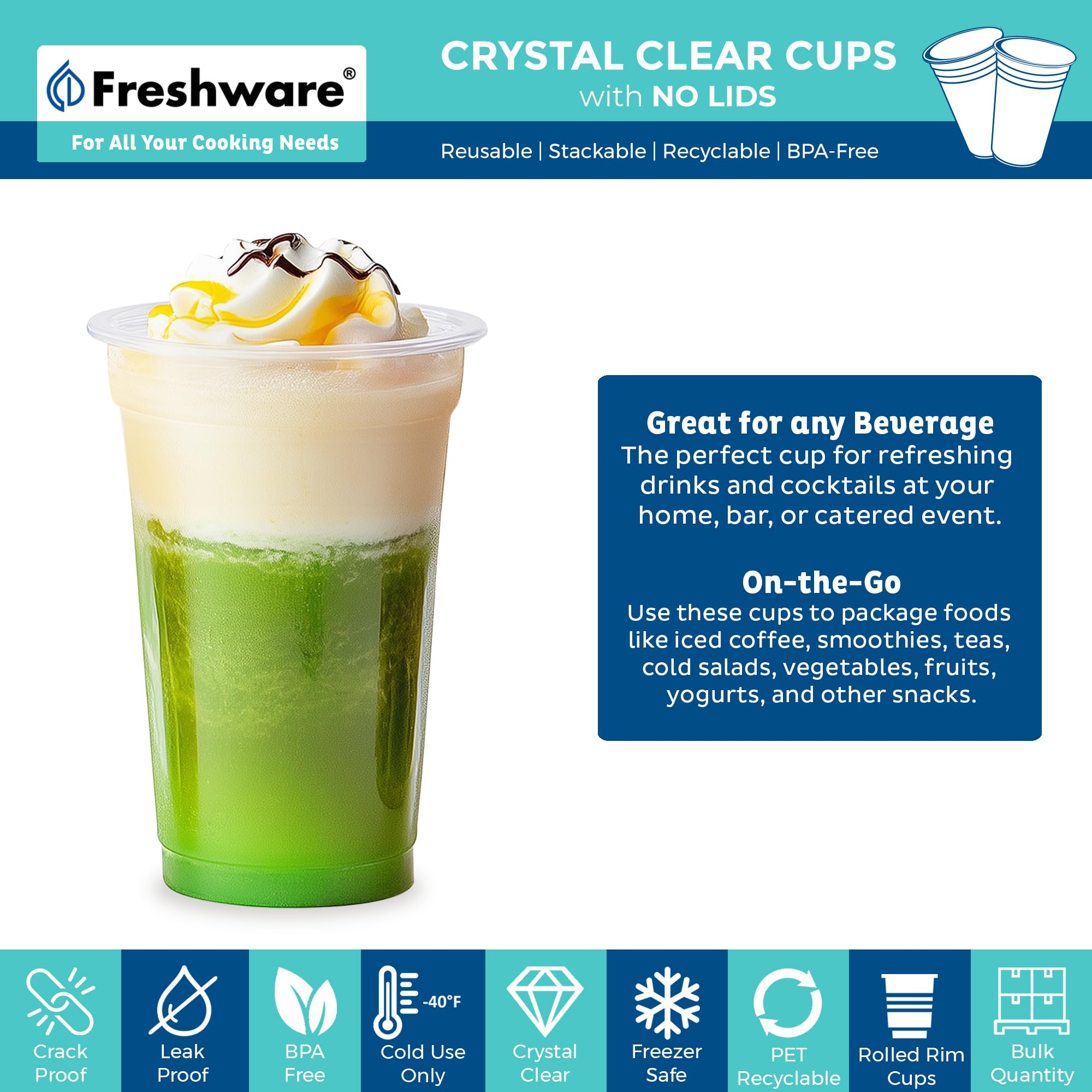Freshware Vasos de plástico transparente [100 unidades, 20 onzas] vasos desechables para café helado, batido, batido, bebidas frías