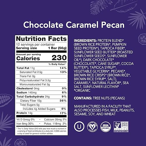 Miniatura 2 de ALOHA Barras de Proteína Orgánicas a Base de Plantas  Chocolate Caramelo Pecana  12 Unidades, Barras de 1.98oz  Veganas, Bajas en Azúcar, Sin