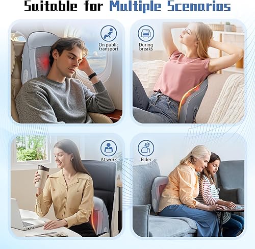 Miniatura 8 de Masajeador inalámbrico de espalda y cuello con calor, para aliviar el dolor de tejido profundo, almohada de masaje eléctrica recargable inalámbrica