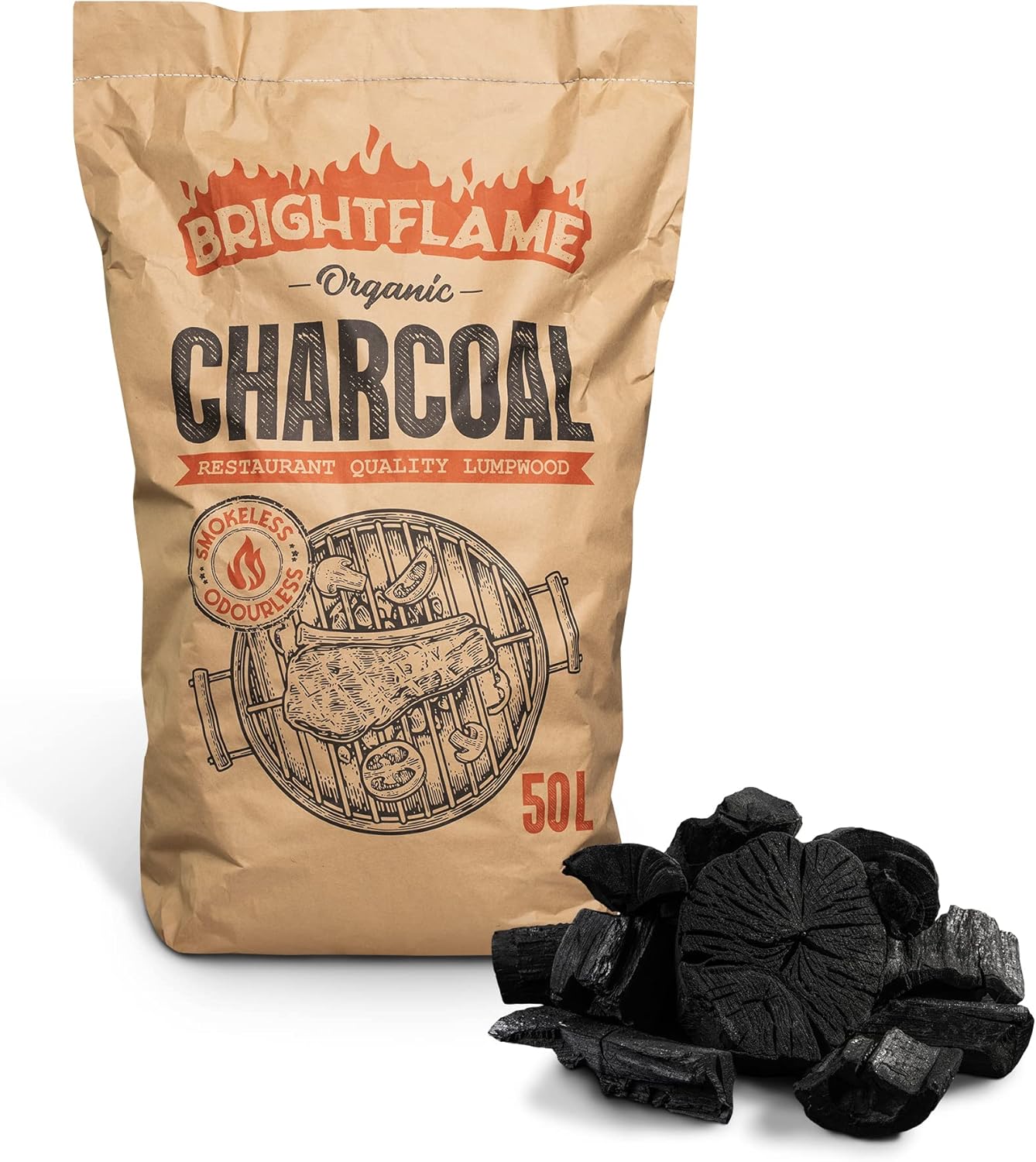 Brightflame Organic Restaurant Grade Lumpwood BBQ Charcoal for