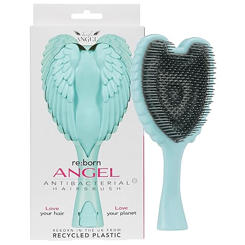 Tangle Angel Reborn - Cepillo desenredante compacto de color rosa brillante, hecho de plástico reciclado, el mejor peine desenredante sostenible y