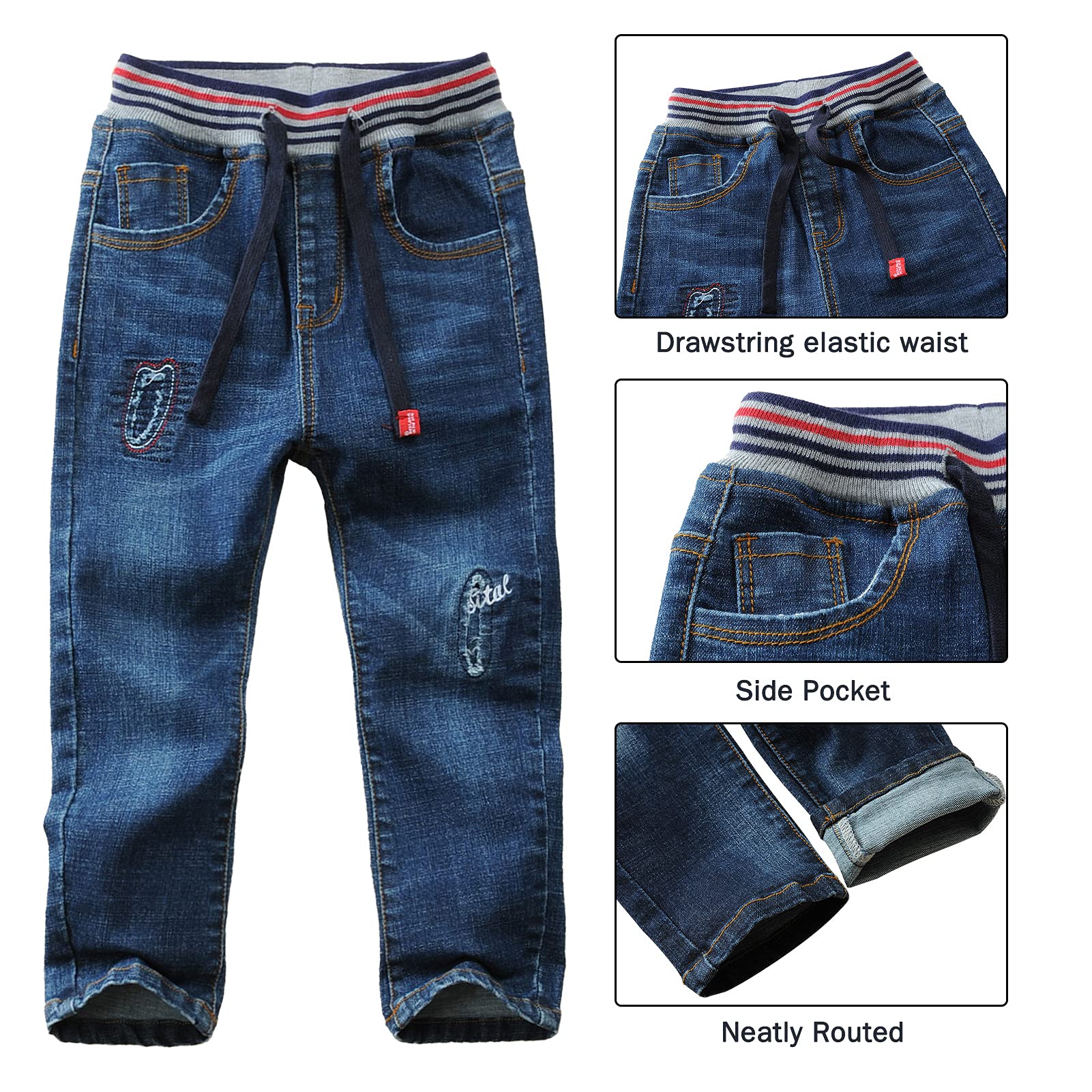 Maeau Boys' Jeans Casual Elastic Waist Washed Denim Trousers Jeans Age 3-14 Years