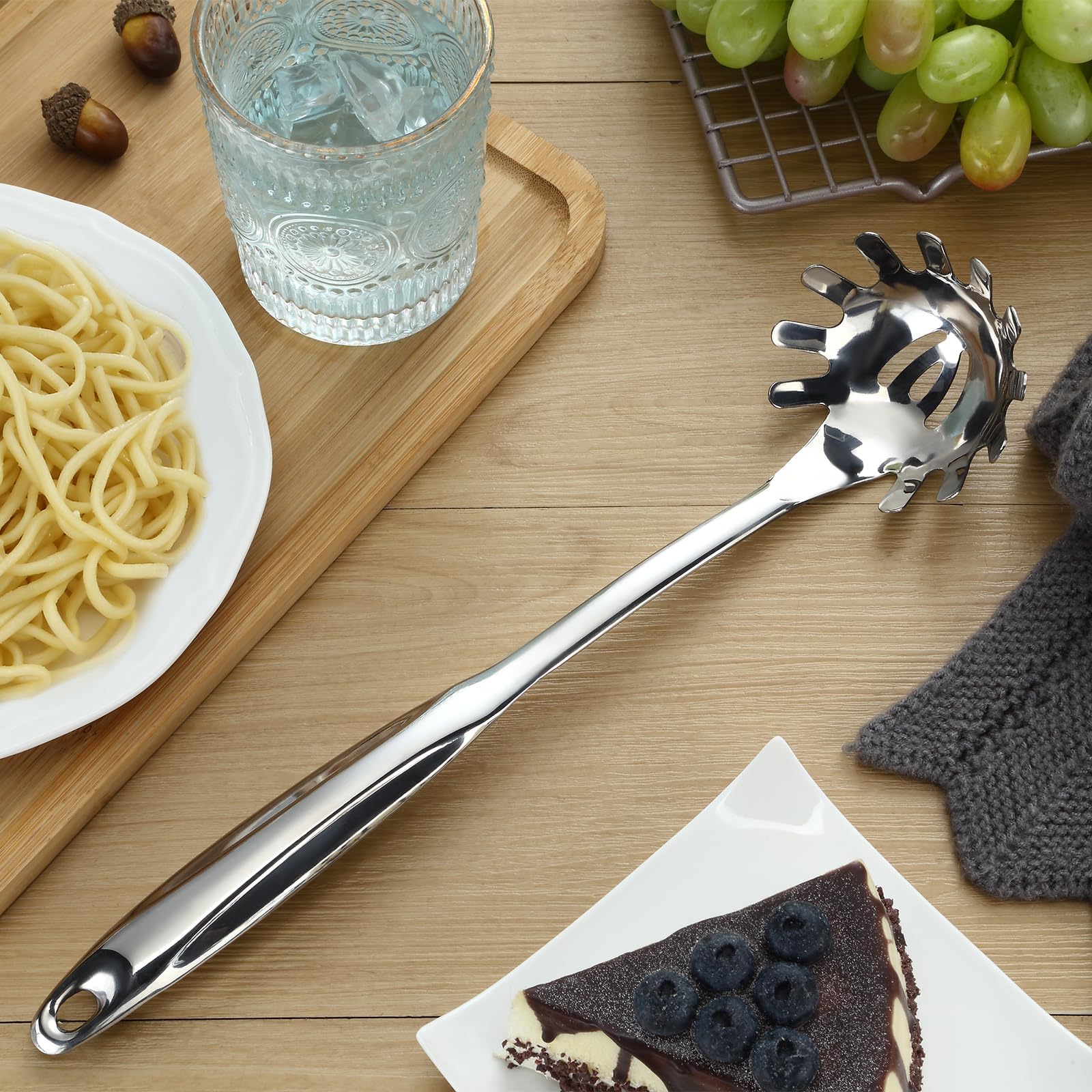 1 Pieza Cuchara para Espagueti,Servidor para Pasta,Cuchara para Pasta de Acero Inoxidable,Tenedor para Pasta,Apto para Lavavajillas,Para La Cocina Casera