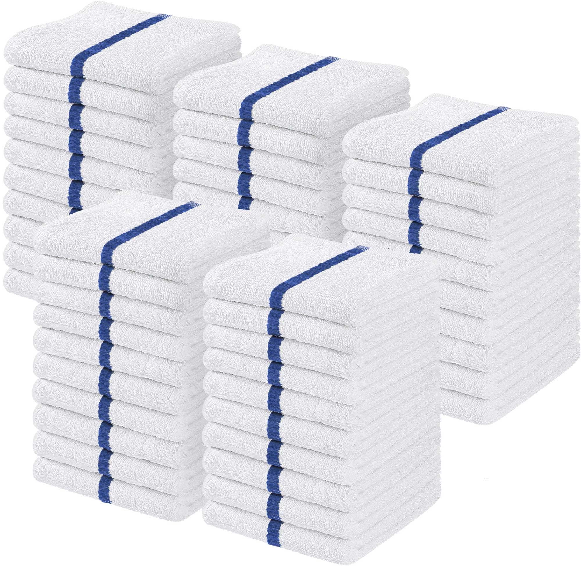 Toallas de bar para cocina, paquete de 50 unidades, 16 x 19 pulgadas, 100 % algodón, altamente absorbentes, trapos de limpieza de secado rápido, toallas de cocina de rizo (rayas azules)