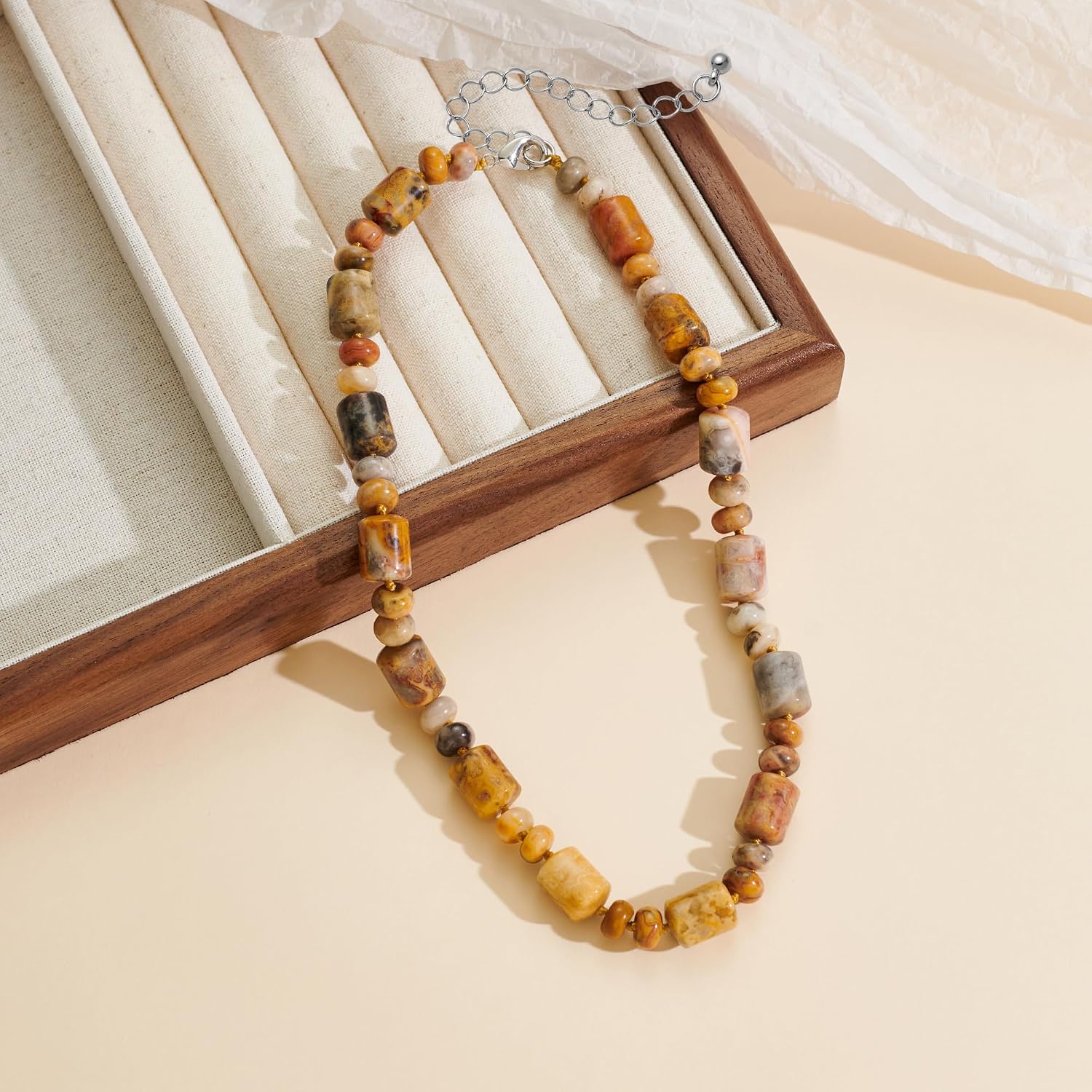 Boho Stone Necklace for Women Handmade Natural Stone Beaded Choker Summer Jewelry