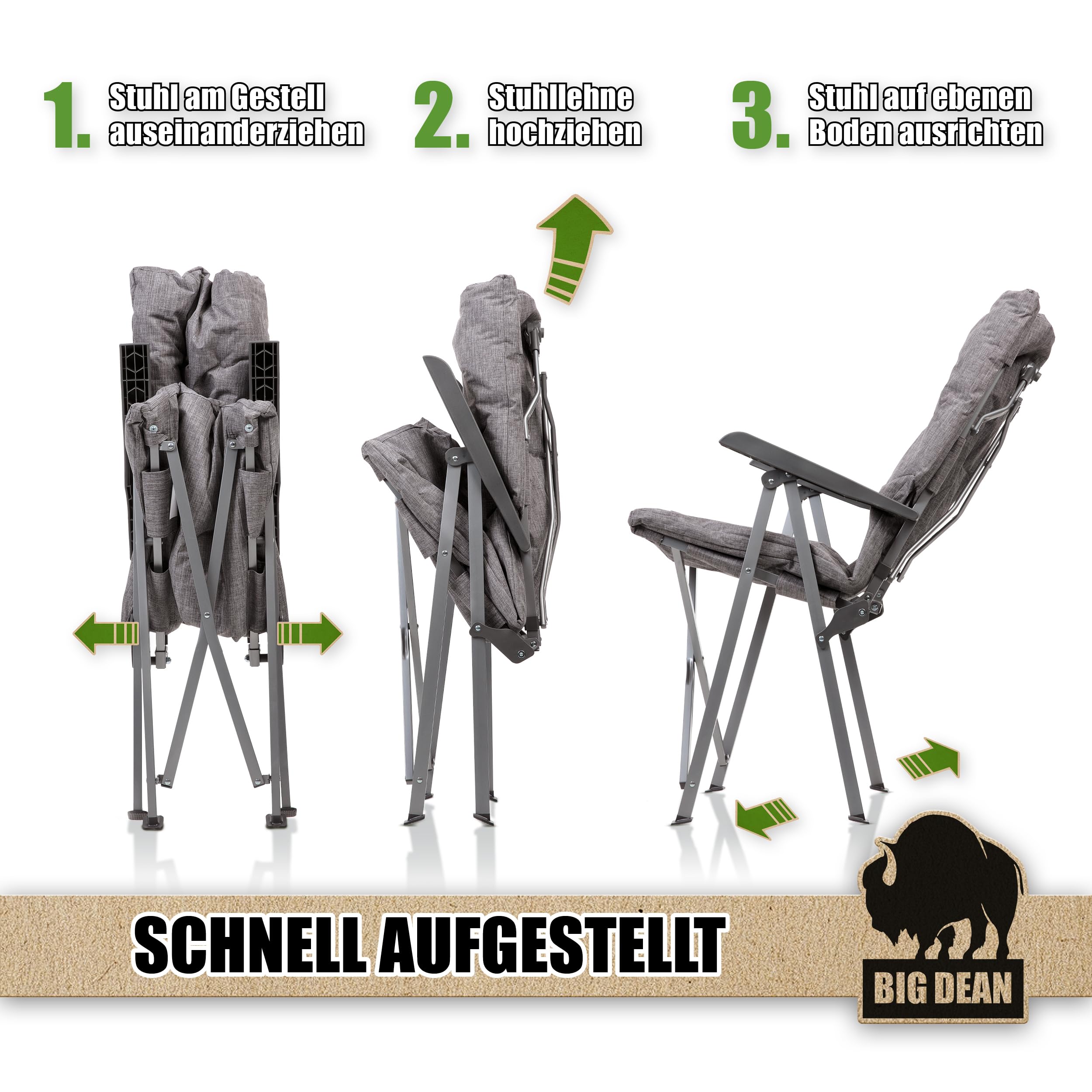 BigDean Bequemer Campingstuhl faltbar Rückenlehne verstellbar