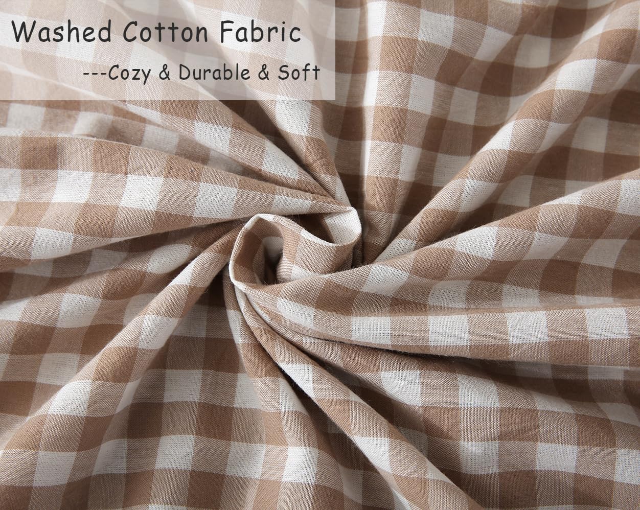 2 Pack Taupe Plaid Ruffle Throw Pillow Covers 18x18 inches, 100% Washed Cotton Gingham Checkered Farmhouse Pillow Shams for Bed/Sofa (18x18 inches, Taupe Gingham)