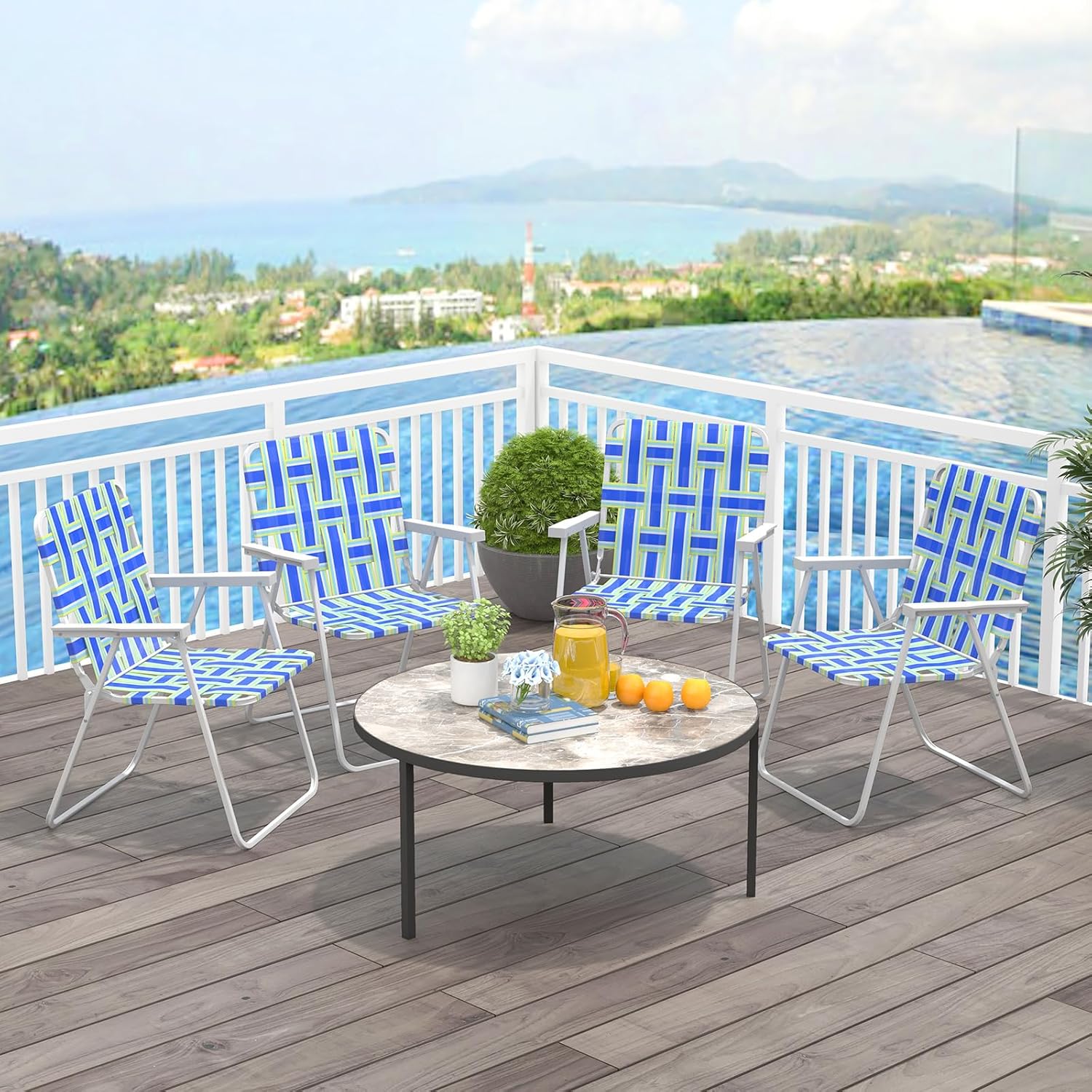 Tangkula Folding Lawn Chairs Set of 2, Portable Webbed Chairs with Webbing Seat & Back, Widened Armrests, Heavy Duty Metal Frame, Lightweight Patio Dinning Chairs for Yard, Camping, Poolside, Beach