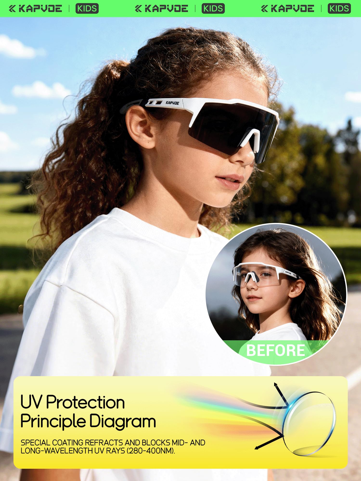 KAPVOE Gafas Para Niños - Fotocromáticas & Polarizadas Gafas de Ciclismo Juvenil Tenis Béisbol Softball Montura TR90 K9028