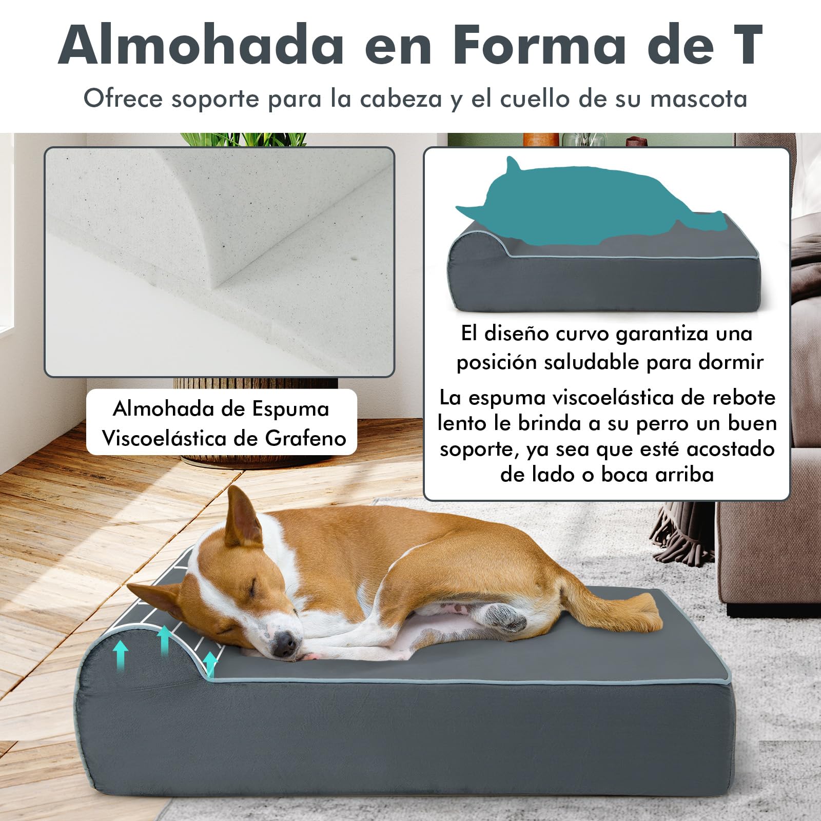 GYMAX Cama para Perros de Interior, Forro Ultra Suave, Relleno Interno de Espuma Viscoelástica con Grafeno y Esponja de Alta Densidad, Cama Desenfundable y Lavable con Cojín Lateral