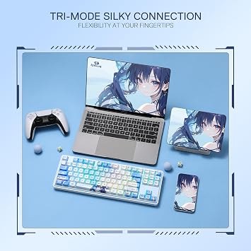 Redragon K707 PRO SE 80% Wireless Gasket RGB Gaming Keyboard, 3-Modes 87 Keys TKL Anime Mechanical Keyboard w/Hot-Swap Socket, PBT Round Keycaps & 5-Layer Noise Dampening, Custom Linear Switch
