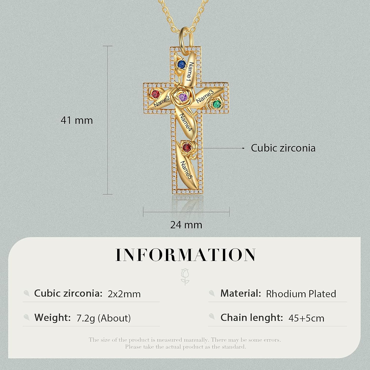 Gold Cross Necklaces for Women Personalize Dainty Gold Plated Cross Pendant with 1-5 Birthstones Faith Necklace Engravable Names Necklace