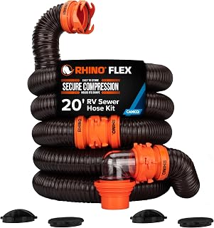 Camco RhinoFLEX 20ft RV Sewer Hose Kit with Clear Elbow & 4-in-1 Adapter - Durable Flexible Dump Hose for Easy Tank Dumping (39742)