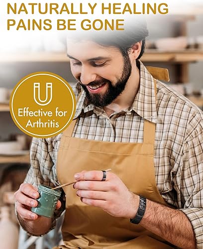 Miniatura 14 de Feraco Pulsera magnética de cobre para hombre y anillo elegantes 99.99% pulseras de cobre sólido con imanes fuertes de doble fila, joyería