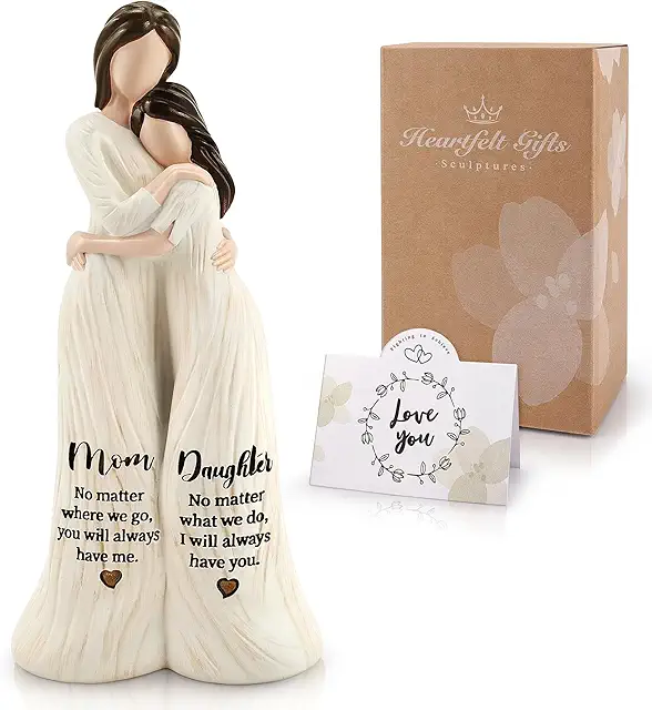 Mother Daughter Figurine: Hand-Painted Resin Hugging Sculpture for Mum Gifts