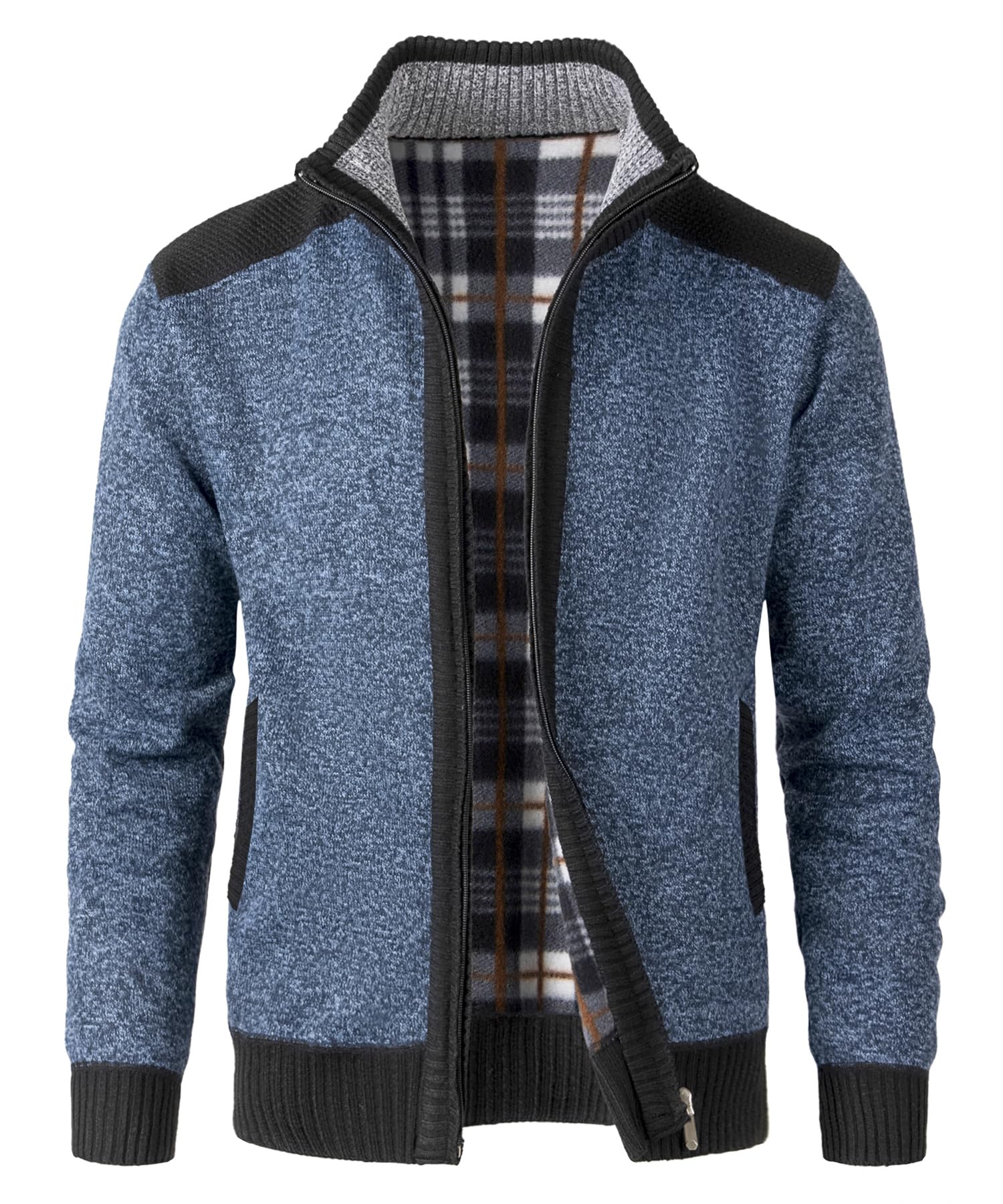 Ktwolen Mens Knitted Cardigan Full Zip Sweater Fleece Lined Stand