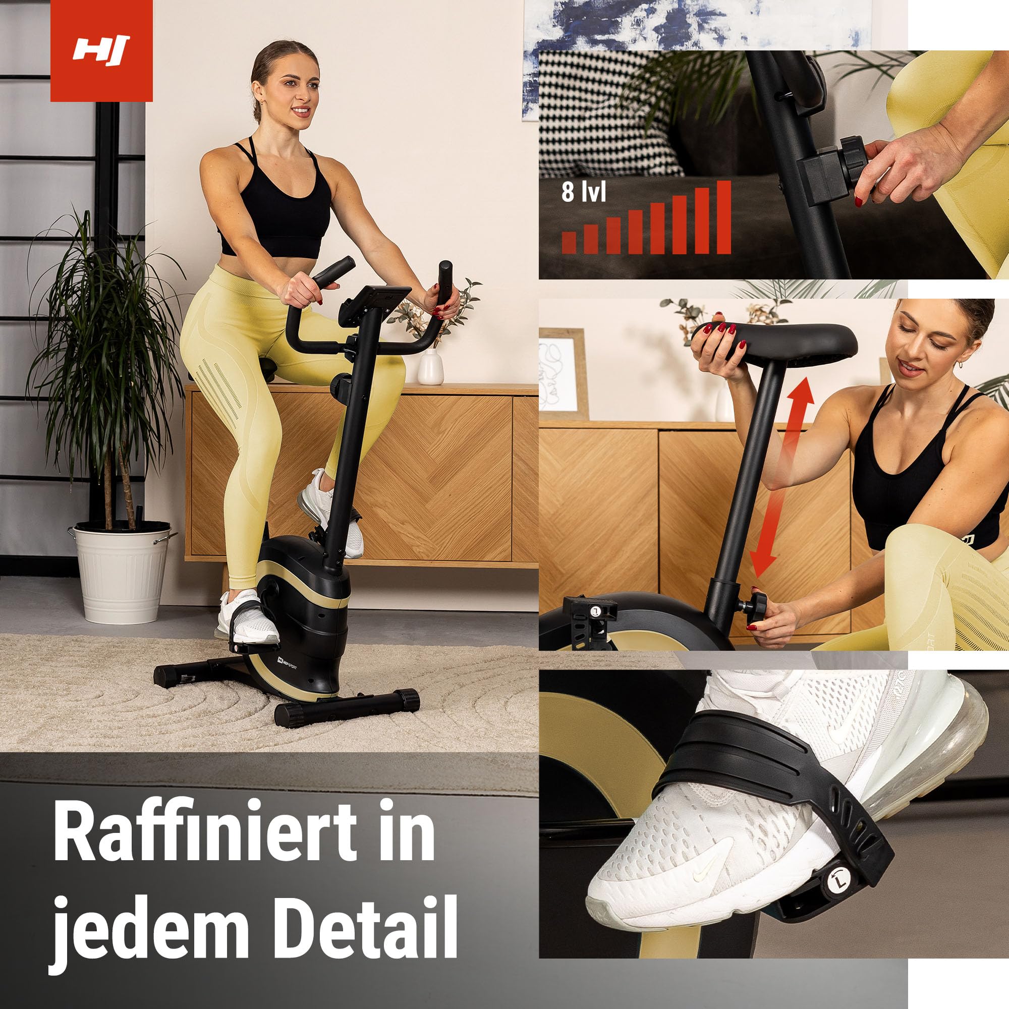 Hop-Sport Heimtrainer Vox - Ergometer Fahrrad für Zuhause mit Magnetischem Bremssystem, Verstellbarem Sattel und Pulsmessung, Fitnessbikes für Home Fitness, Indoor Bike