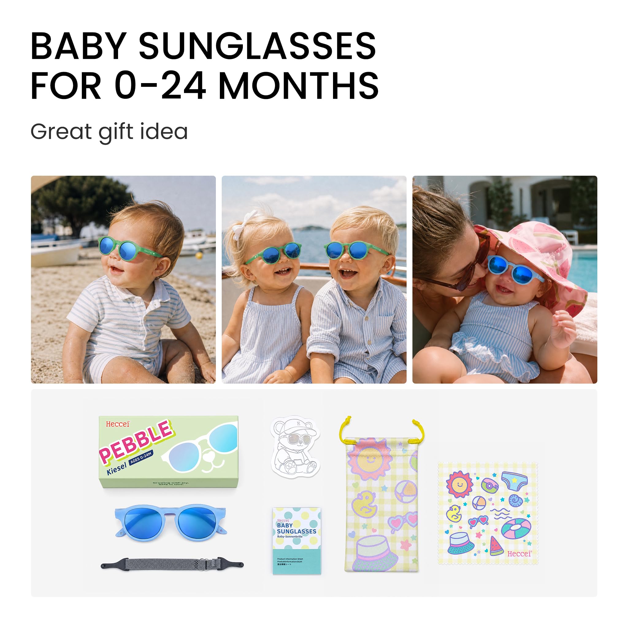 HECCEI Lunettes de Soleil Bébé, UV Protection Polarisées ColorShift,Cadre Flexible et Pliable Lunettes Soleil Bebe Sûres et Confortables Pour Enfant 3-24 Mois