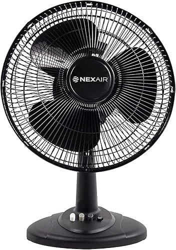 Miniatura 1 de Ventilador de mesa oscilante de 12 pulgadas, 3 velocidades, con inclinación ajustable de 180 y prácticos controles de botón, ventilador de