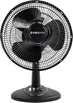 NEXAIR 12 in Oscillating Table Fan 3 Speeds, with 180 Adjustable Tilt and Convenient Push Button Controls, Desk Fan Ideal for Home, Bedroom, Dorm & Office