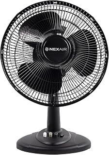 NEXAIR 12 in Oscillating Table Fan 3 Speeds, with 180° Adjustable Tilt and Convenient Push Button Controls, Desk Fan Ideal for Home, Bedroom, Dorm & Office