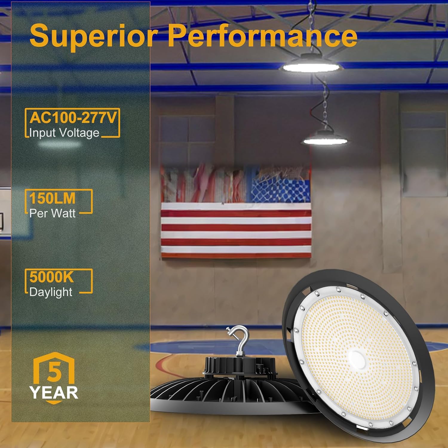 2Pack 600W UFO LED High Bay Light 5000K Daylight, 90,000 Lumens Super Bright, 100-277V Wide Voltage, Commercial High Bay Lighting for Warehouse Factory Gym, 3.3' Cable & US Hook, Plug& Play