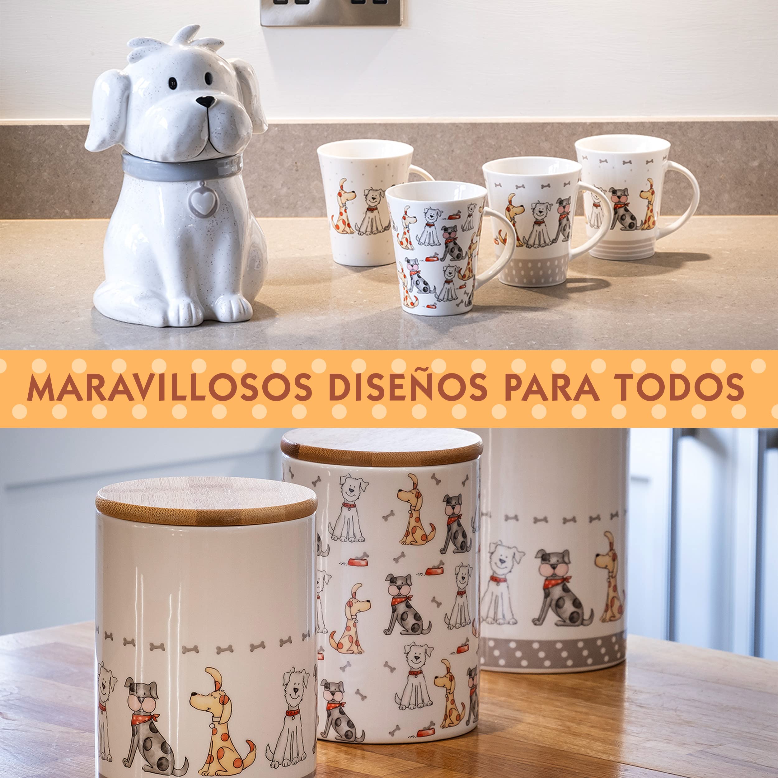 SPOTTED DOG GIFT COMPANY Juego de Regalo de 3 Piezas con Delantal, Paño de Cocina y Guante de Horno Doble, Accesorios Cocina Originales de Perros Lindos, Regalos para Amantes de los Perros