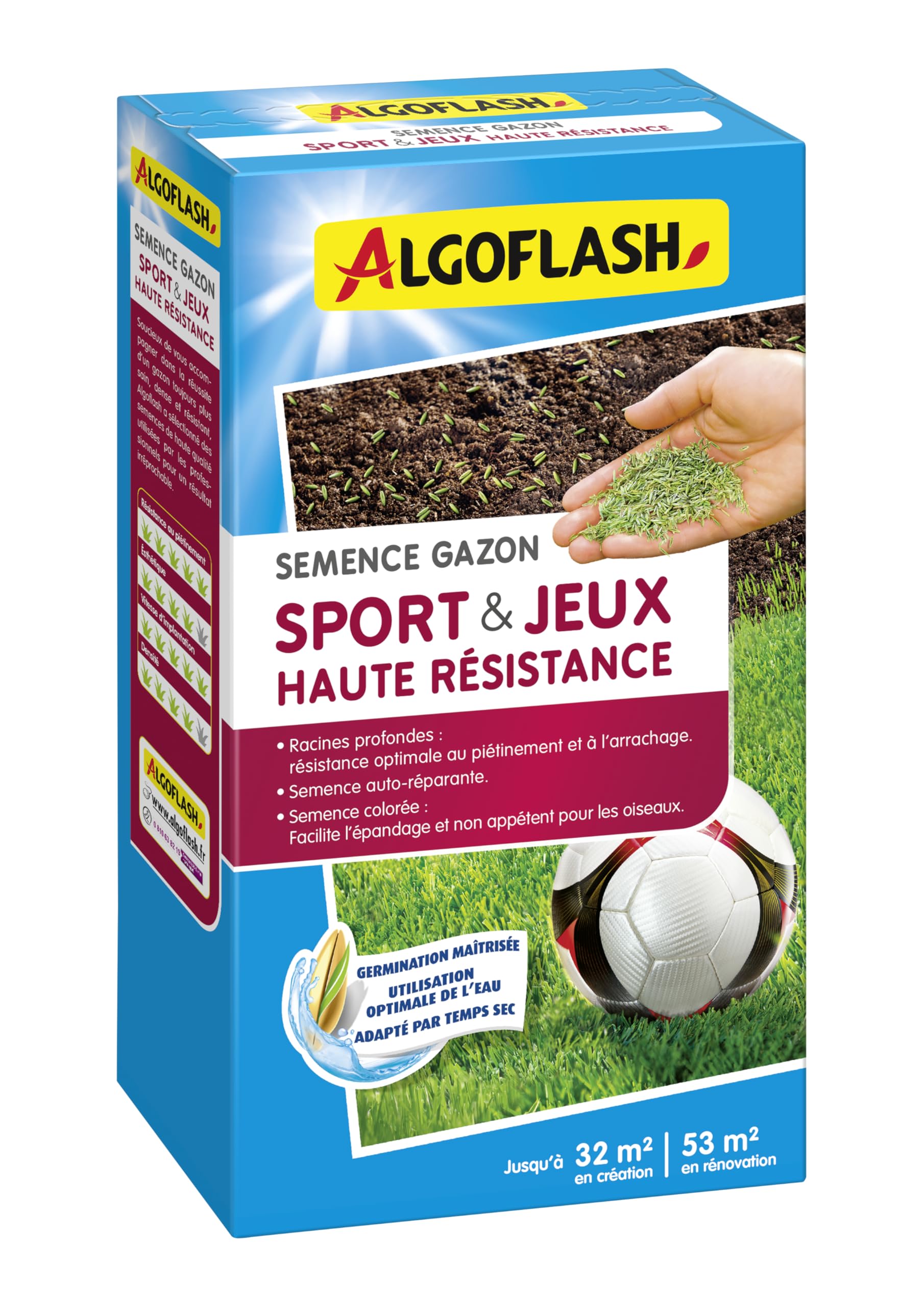 Algoflash Semence Gazon Sport & Jeux Haute Résistance 800 g