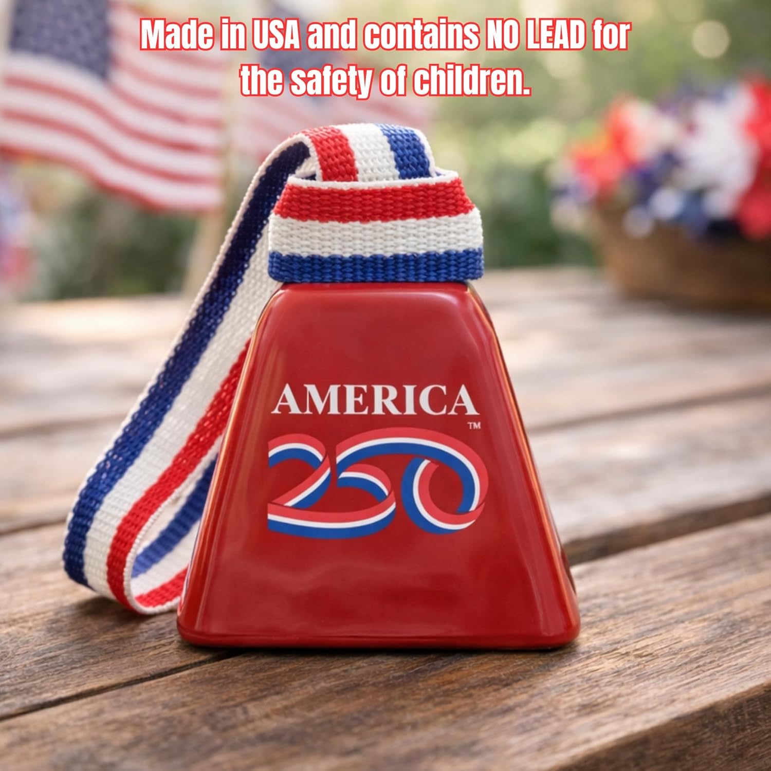 Bevin Bells Long Distance Cow Bells 10LD - America’s 250th Anniversary | Steel Cowbells in Red, White & Blue w/Tricolor Strap | Loud Noise Makers | Christmas Bells | Easier to Hold | Made in CT, USA