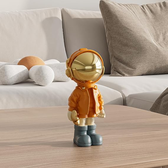 Figurine Statue Small Astronaut Sculpture Spaceman Decor,Sculptures Home Decor,Resin Arts Gold and Black Shelf Decoration,Table Decor,Small Spaceman Mini Figure Ornament（Orange）
