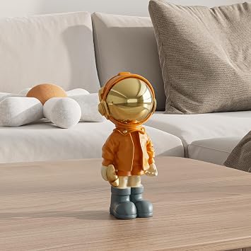Figurine Statue Small Astronaut Sculpture Spaceman Decor,Sculptures Home Decor,Resin Arts Gold and Black Shelf Decoration,Table Decor,Small Spaceman Mini Figure Ornament(Orange)