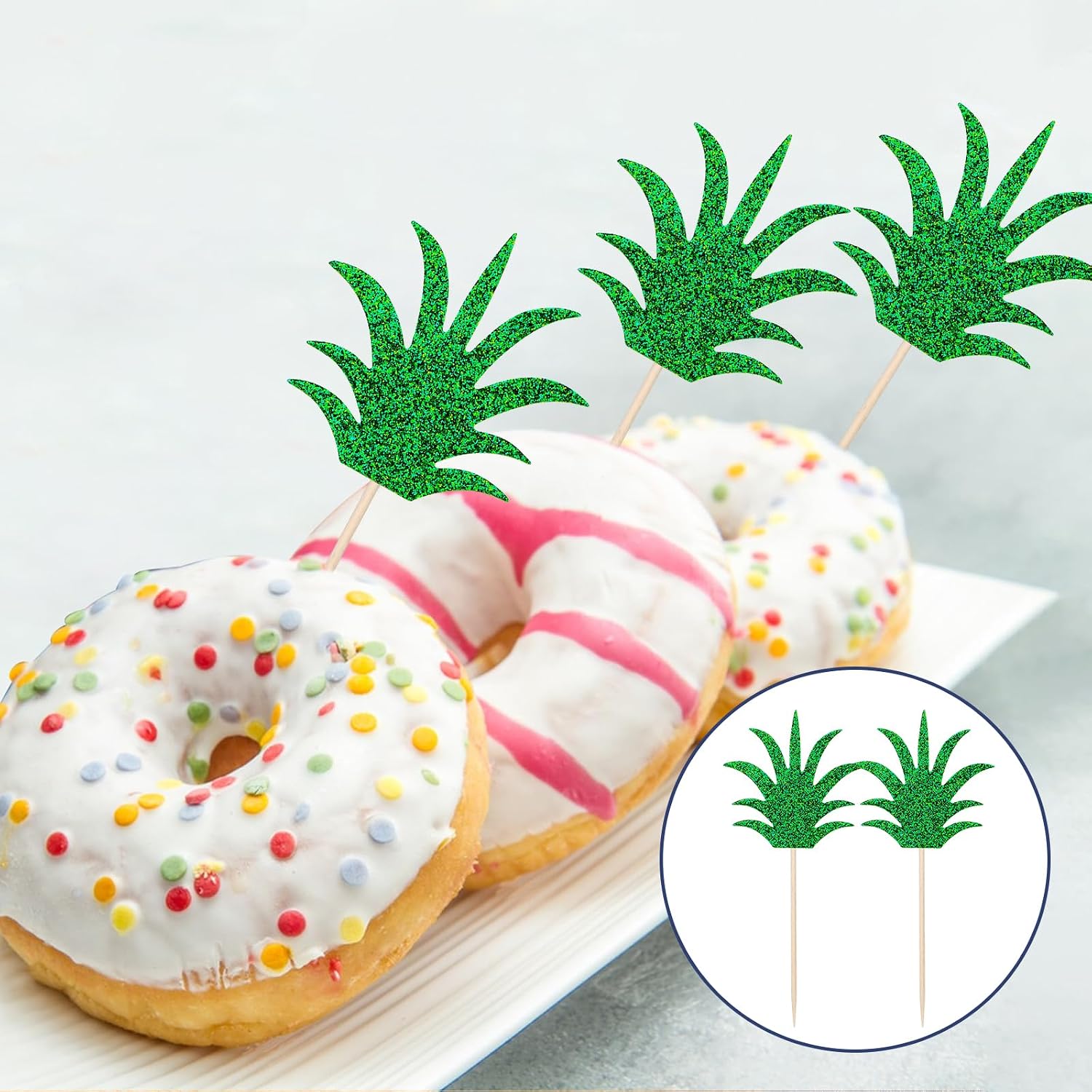 Molain 24PCS Pineapple Cupcake Donut Cake Toppers, Pineapple Cute Cupcake Picks for Summer Tropical Hawaiian Party Pineapple Theme Baby Shower Kids Birthday Cake Decorations