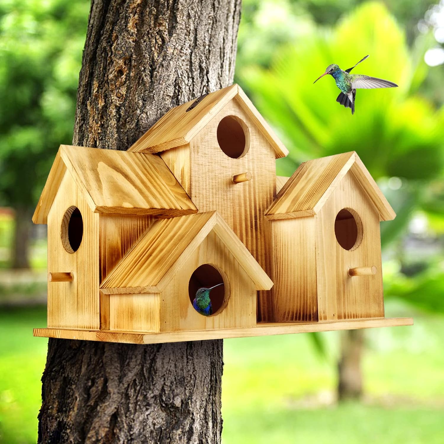 Outside Clearance,Natural Handmade Wooden Sturdy Durable Hanging Bird Houses with