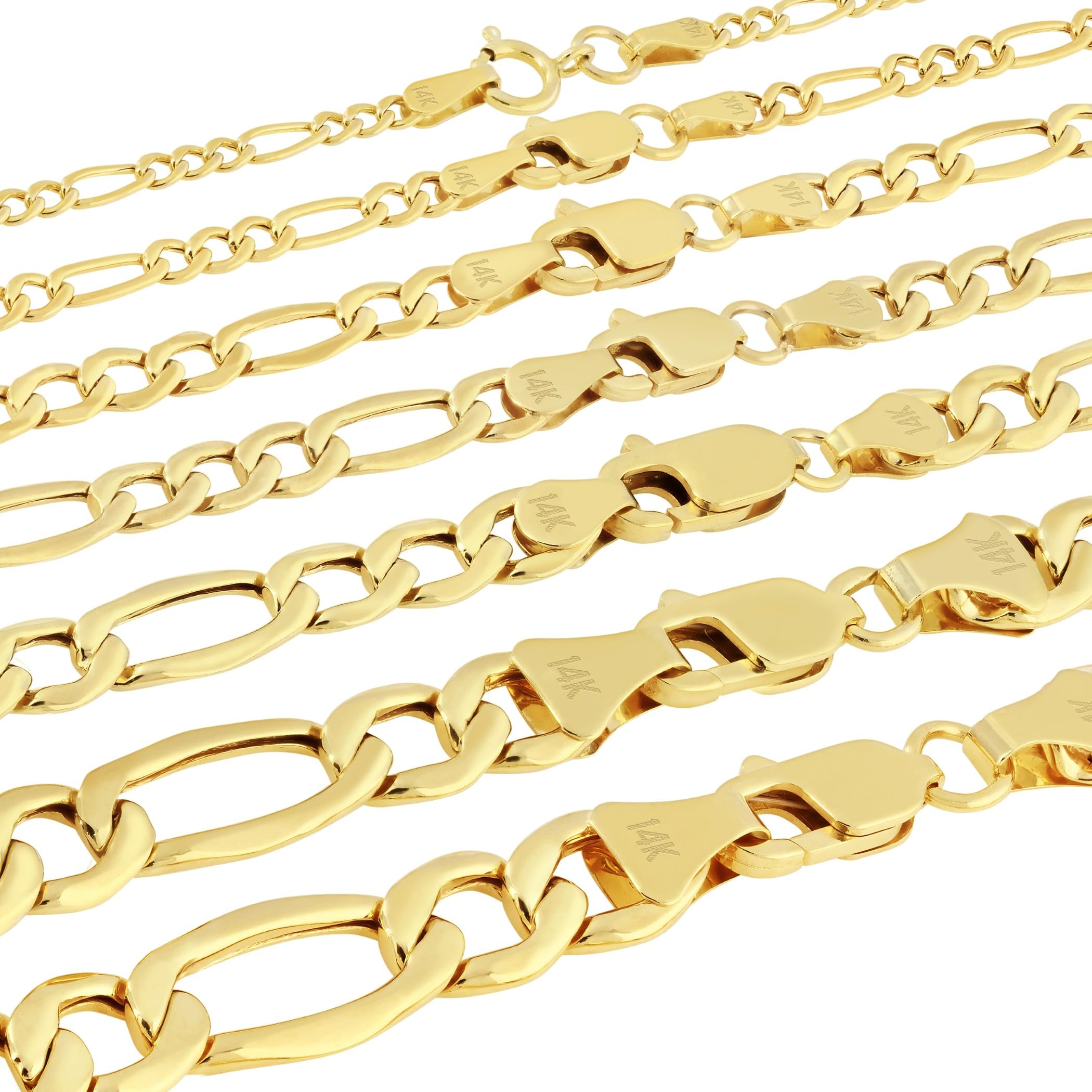 Nuragold 14K Real Yellow Gold Figaro Link Chain Necklace 16"-30" (2mm-7.5mm) Italian Jewelry for Men & Women