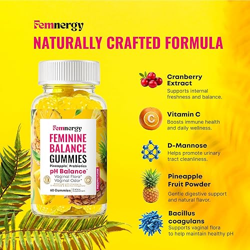 Miniatura 3 de Feminine Balance - Gomitas probióticas para mujer, salud vaginal y equilibrio del pH, suplemento natural de gomitas con probióticos, piña y