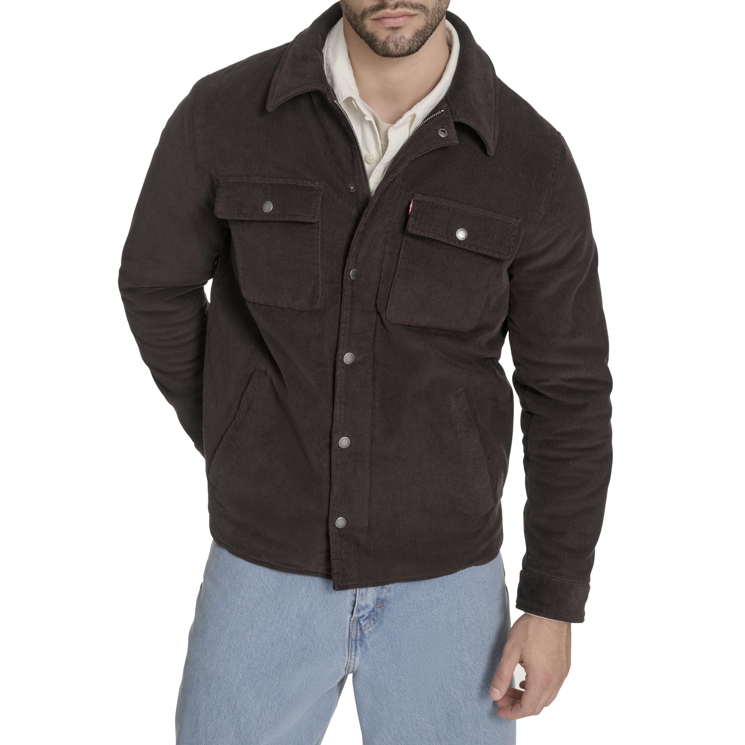 Levi's mens Corduroy Shirt Jacket, Chocolate Brown Filled, M