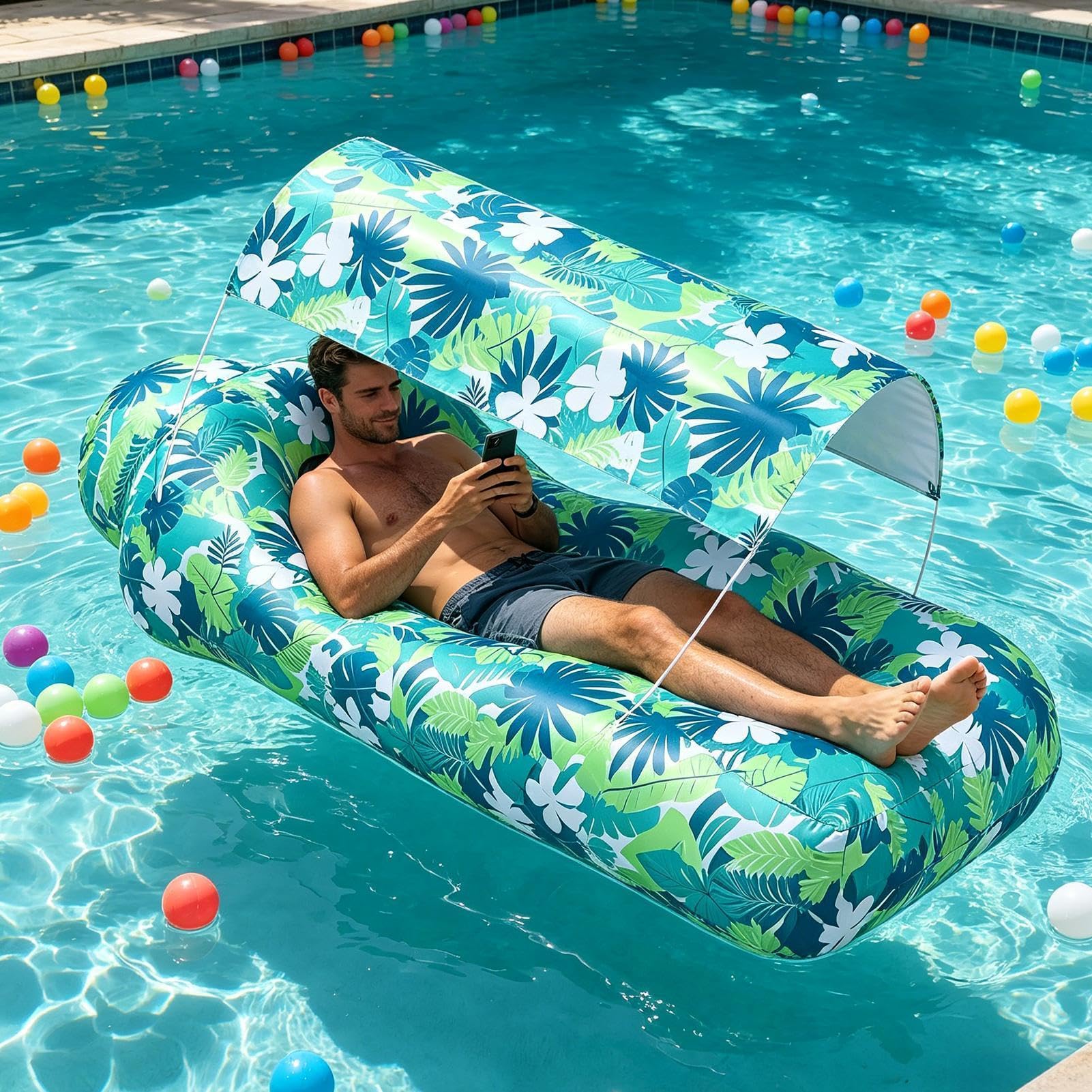 Aufblasbare Liege Aufblasbares Sofa mit Sonnendach | Liegesessel für Outdoor und Garten für Camping, Strandurlaub, den Garten, Wanderungen und Outdoor-Abenteuer und für Ausflüge