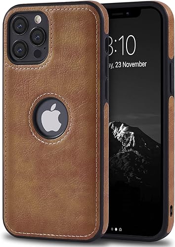 Miniatura 1 de Funda de cuero vegano para iPhone 12 Pro Max lujo elegante vintage delgado teléfono cubierta 5G (2020) 6.7" (marrón)