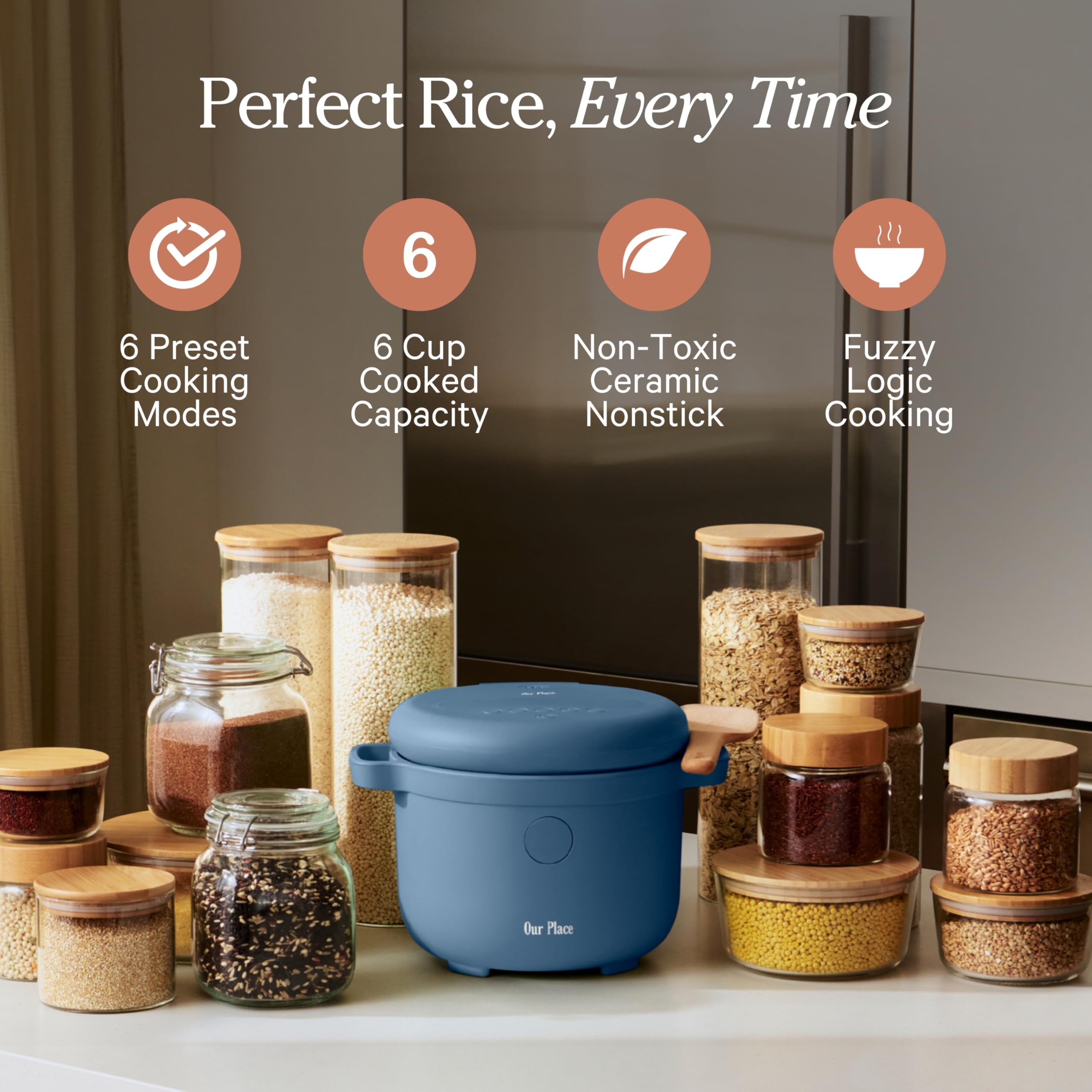 Our Place Rice Cooker | 6-Cup Compact Rice Cooker with Ceramic Nonstick Inner Pot | Fuzzy Logic Multi-Cooker for White & Brown Rice, Oatmeal & Grains | Delay Timer & Auto Keep Warm | Steam - 3