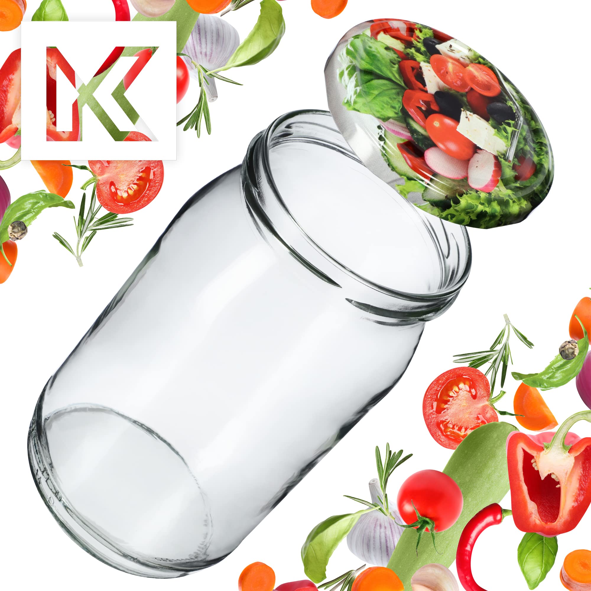 KADAX grandi barattoli in vetro 900ml Ø82 vege – tappo a vite ermetico, per conserve, sottaceti, verdure lacto-fermentate e marmellate fatte in casa