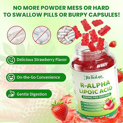 Miniatura 6 de R Alpha Lipoic Acid 600mg Gummies, Stabilized R-Alpha Lipoic Acid, ALA Supplement for Nerve Health, Antioxidant & Metabolism Support- Vegan,