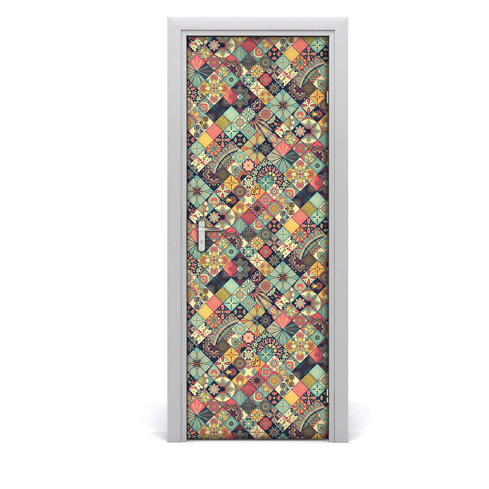 Autocollant de porte pour masquer les imperfections, revêtement mural étanche floral ethnique