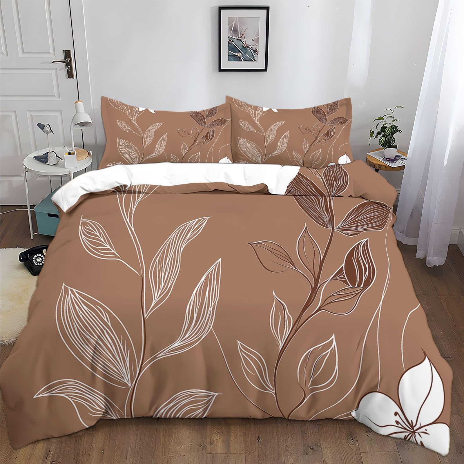 Housse de couette 240x260 cm avec 2 taies d'oreiller au motif floral en microfibre