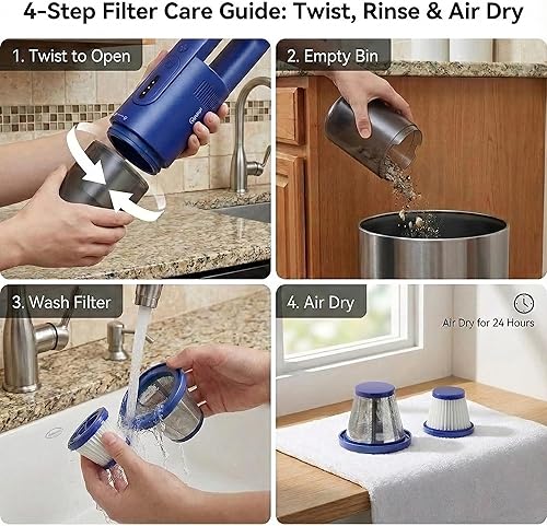 Miniatura 5 de Aspiradora de mano inalámbrica, aspiradora portátil inalámbrica recargable en 30 minutos, motor sin escobillas, 19000 Pa fuerte succión,