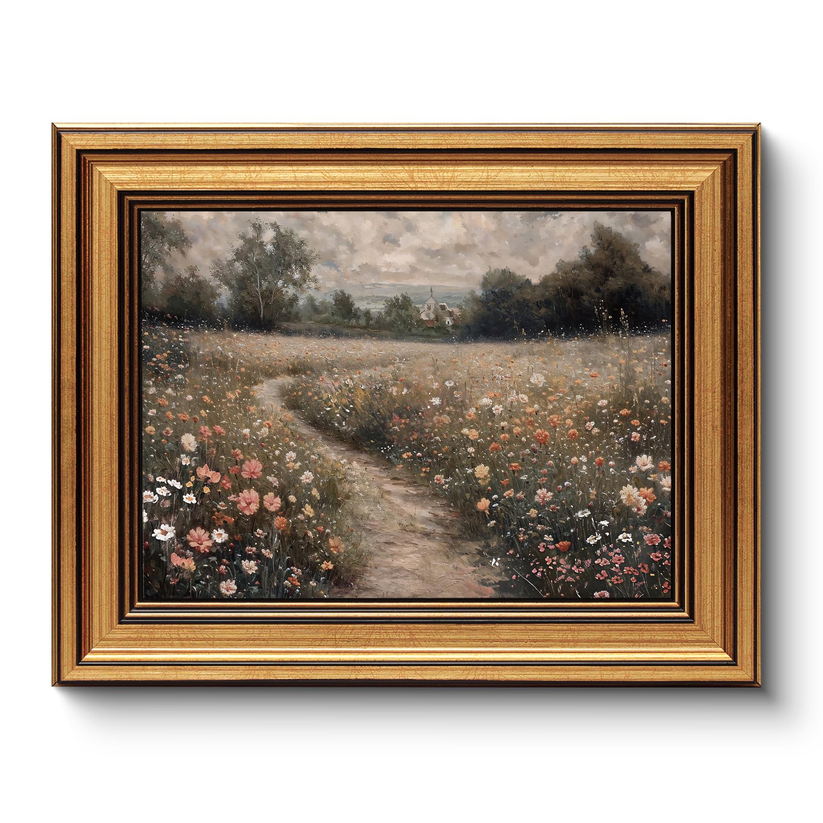 HUARCEY Vintage Golden Frame Wall Art for Living Room, Printed Flower Paintings for Kitchen Shelf Decoration, Landscape Wall Art for Bedroom, Christmas Gifts โ image 1