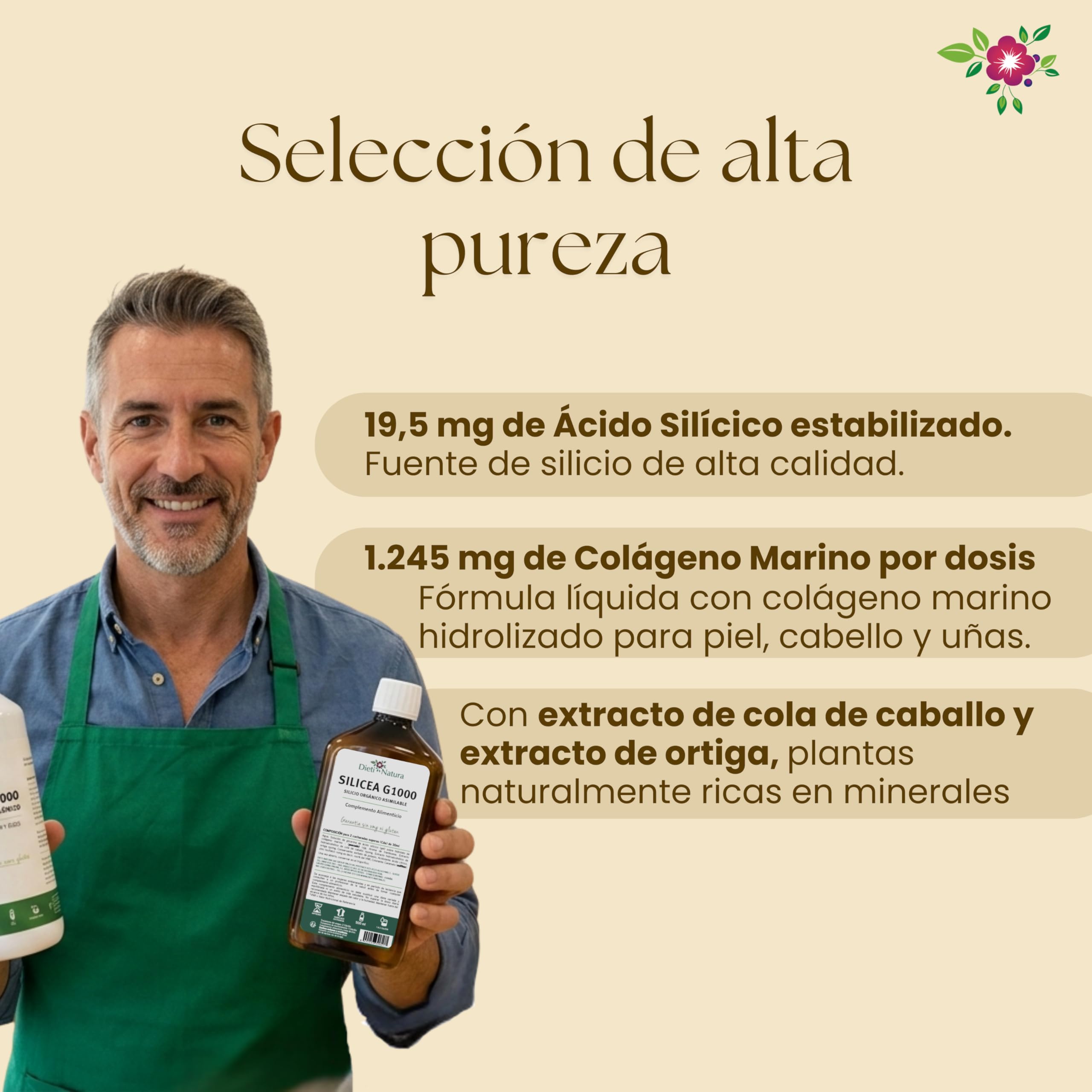 Dieti Natura Silicea G1000 1L Sabor Frambuesa para Articulaciones y Colágeno - Silicio Orgánico Bebible Alta Absorción para Huesos, Cartílago y Piel - Silicio Orgánico 100% Asimilable