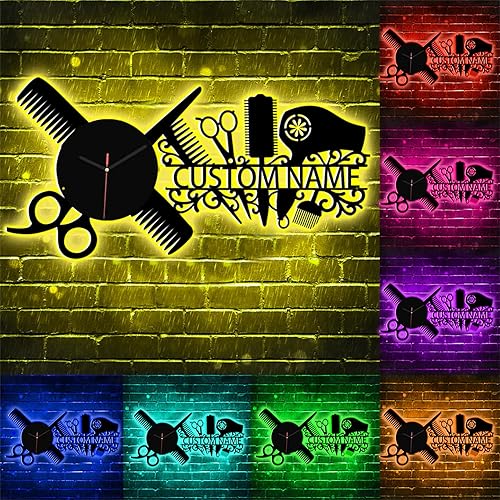 Miniatura 2 de Reloj de pared con nombre personalizado para dormitorio, sala de estar, cocina, barbería, peluquería, peluquería, herramienta de peluquería,