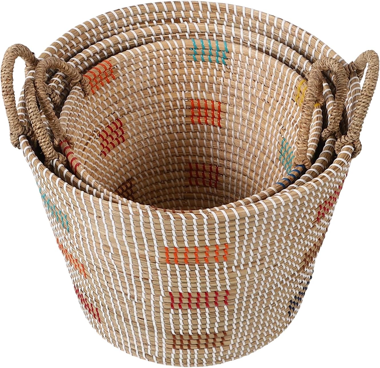 3 Pack Laundry Baskets Hamper for Organizing, Large Storage Baskets Bin with Handles, Woven Blanket Basket, Living Room Bedroom Laundry Room Home Decor for Toys Clothes Shoes Plant