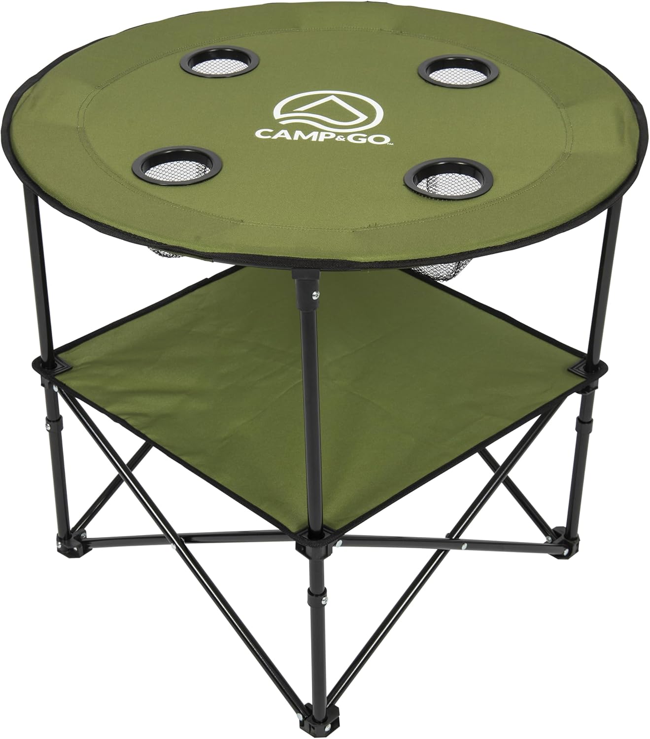 Moss Green Round Portable Folding Table with Cup Holders