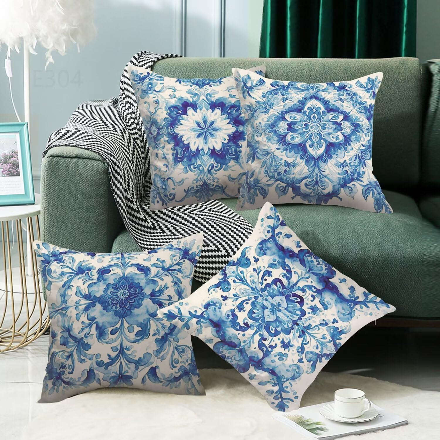 Fiore Federe Cuscini Divano 55x55cm,4 Pack Mandala Estate Esterno Cuscini per Divano,Doppio Lato Quadrato Morbido Cuscini Divano,per Divano Soggiorno Sedia Autunno Dekoration Cuscino,Regali LY-304
